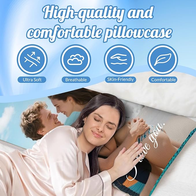 Custom Body Pillow, Body Pillow Case, Double-Sided Design, Custom Pillows with Picture, for Birthdays, Valentine's Day, Christmas, Wedding Anniversaries（60in*20in）