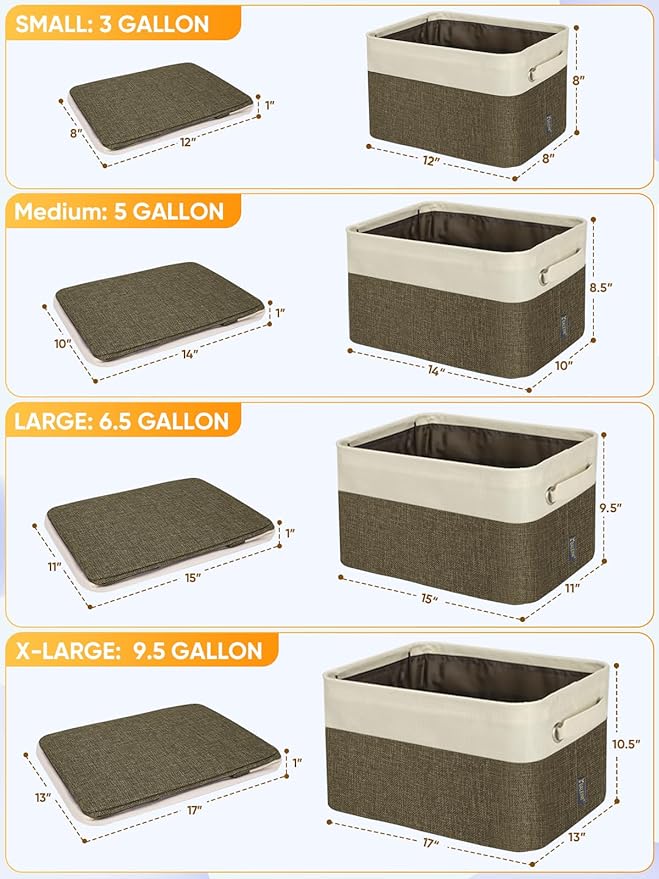 BALEINE 2 Pack Fabric Storage Bins for Shelves, Linen Storage Baskets for Organizing, Decorative Closet Bins for Clothes, Home (Brown, 14''x10''x8.5'')
