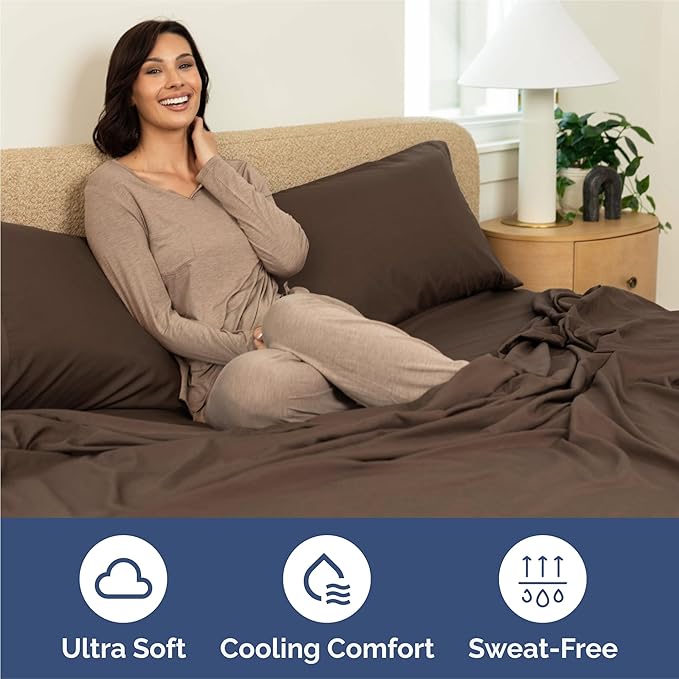Twin XL 4 Piece Sheet Set - Cooling, Comfy & Breathable - Hotel Luxury Bedding, Includes Fitted Sheet for Women, Men, Kids and Teens - 1 Flat, 1 Fitted Sheet, 2 Pillowcases with Deep Pockets - Brown