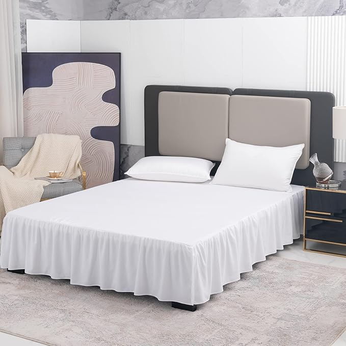 TSUTOMI Bed Skirt Full Size Ruffled Bed Skirt with Split Corners, 12 Inch Drop Dust Ruffle Bed Skirts with Platform, Gathered Style, 100% Microfiber,White