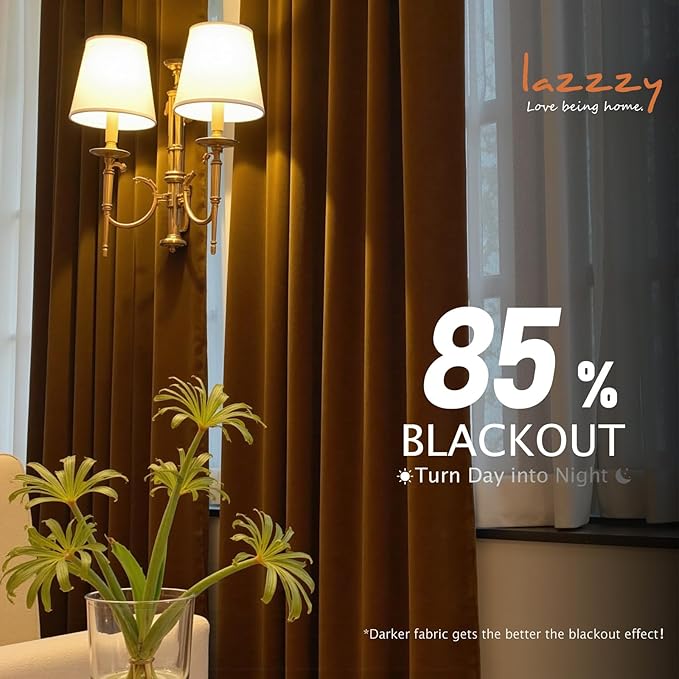 Lazzzy Velvet Blackout Curtains Thermal Insulated Room Window Drapes Super Soft Luxury Curtains for Living Room Bedroom Rod Pocket 2 Panels, Gold Brown, 52" W x 72" L