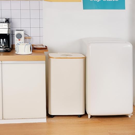 iEGrow Recycling Bin for Kitchen, Indoor Home Recycle Bins with Wheel, 29 Gallons Large Recycling bin with 2 Removeable Reusable Inner Bags, for Bottles Cans Glass Plastice Cartons(Beige)