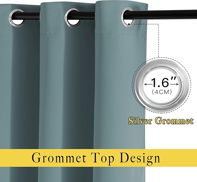 NICETOWN Greyish Blue Curtains 84 inches Long, Grommet Room Darkening Thermal Insulated Sound Dampening Window Treatments for Bedroom/Home Office, 2 Panels, W46 x L84