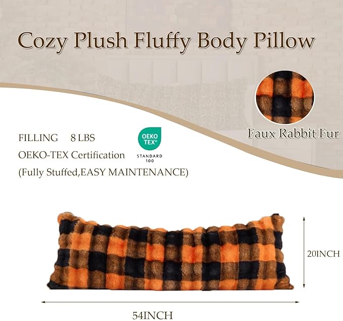 Full Body Pillow 20x54 Inch,Memory Foam Pregnancy Pillow for Side Sleepers,Orthopedic Back Support Maternity Pillow for Women (with Removable Cover)-Orange Black Grid Print
