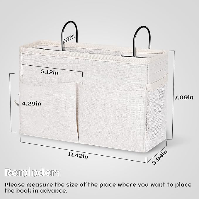 Retyion Bedside Hanging Storage Basket Headboards Bunk Beds Dorm Rooms Organizer Caddy for Storage (2Pack White)