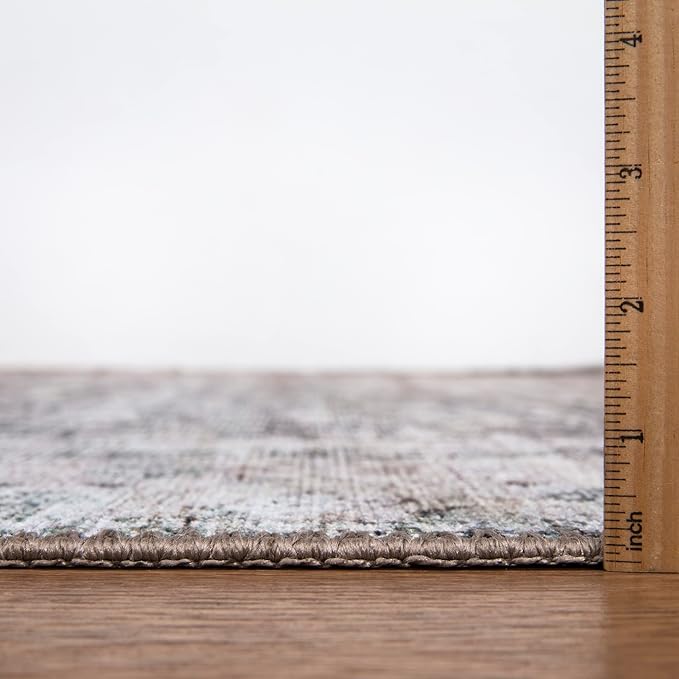 Bloom Rugs Washable Non-Slip 12 ft Runner - Tan/Blue/Green Traditional Runner for Entryway, Hallway, Bathroom, and Kitchen - Exact Size: 2.5' x 12'