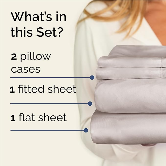 Twin XL 4 Piece Sheet Set - Cooling, Comfy & Breathable - Hotel Luxury Bedding, Includes Fitted Sheet for Women, Men, Kids & Teens - 1 Flat, 1 Fitted Sheet, 2 Pillowcases w/Deep Pockets - Light Grey