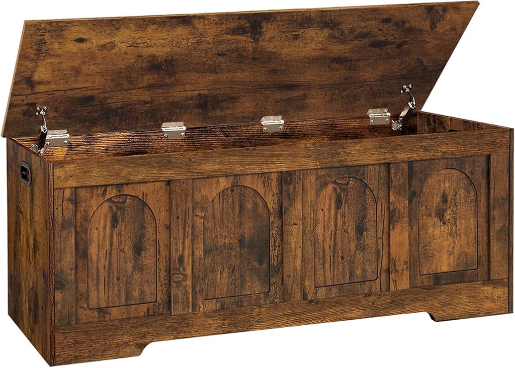 DINZI LVJ Storage Chest, 50” Extra Large Storage Bench with 2 Safety Hinges, Wooden Toy Box with Flip-Top, Large Trunk for Living Room, Playroom, Easy Assembly, Rustic Brown