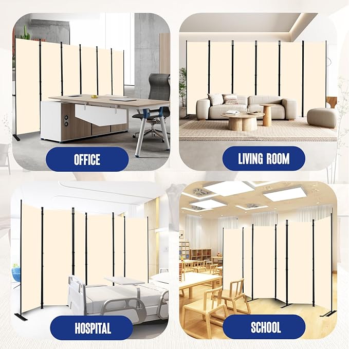 Room Divider and Folding Privacy Screens 6 Panel, 11 Ft Wide Room Partitions Dividers, Portable Room Divider Screen for Room Separtition, Folding Wall Dividers for Home, Office, Bedroom, Studio Beige