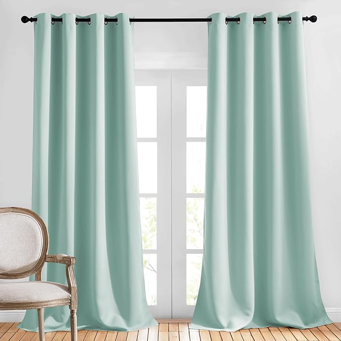 NICETOWN Blackout Aqua Blue Curtains 102 inches Long 2 Panels Burg, Grommet Thermal Curtains Light Blinds Room Darkening Window Treatments for Bedroom, 2 Panels, W52 x L102
