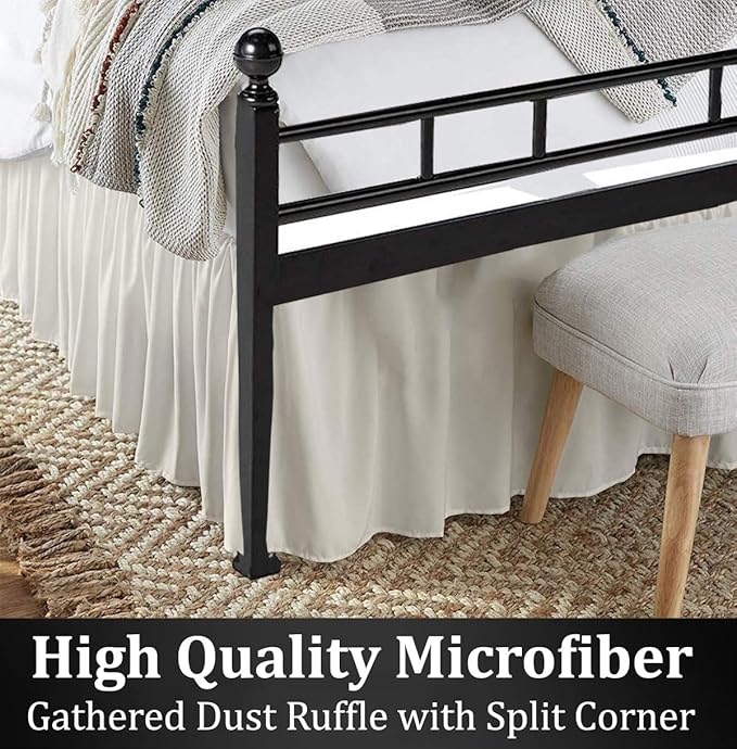 Ruffled Bed Skirt with Split Corners, Ivory, Queen 16 Inch Drop Bedskirt, Hotel Quality Brushed Microfiber Wrinkle Free Dust Ruffle Bed Skirt Queen Size