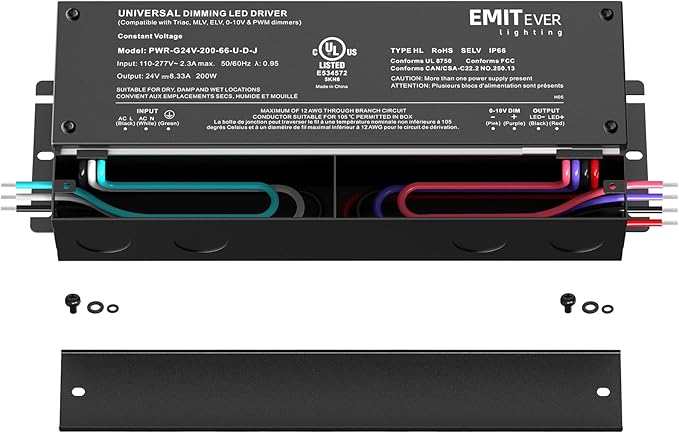 EMITEVER Dimmable Led Driver, 200W AC 110V-277V to DC 24V Transformer, 5-in-1 Dimming: ELV/MLV/TRIAC / 0-10V / 1-10V / 10V PWM/Potentiometer, Waterproof IP67 and UL Listed