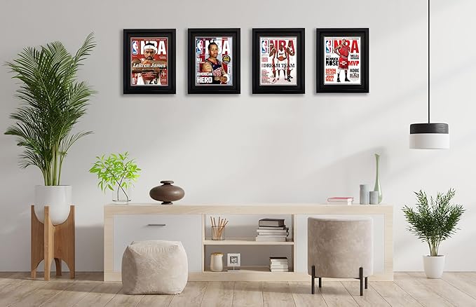 Goldfinch 2 Packs Sports Magazine Frame Displays Magazines Measuring 8.5 x 11.25 or 8.25 x 11 inches with Double Black Core Matting, Deep Frame Moulding, with Installed Hangers