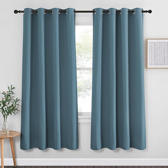 NICETOWN Blackout Curtain Drape 72 inch Long - Grommet Noise Reducing Thermal Insulated Modern Window Treatments for Bedroom Living Room (1 Panel, 52 x 72 Inch, Smoky Blue)