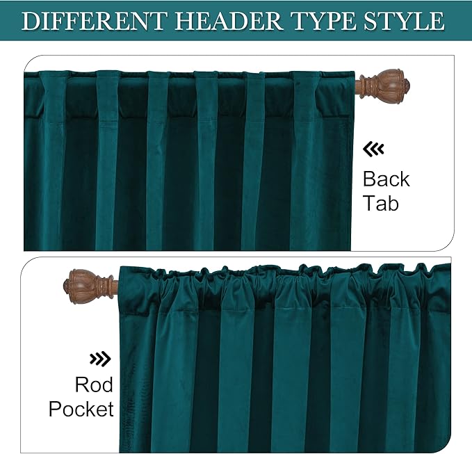 RYB HOME Velvet Closet Curtains 84 inches, Room Darkening Thermal Insulated Privacy Back Tab Drapes for Doorway Enterway, Dormitory, Peacock Blue, W 42 x L 84 inches, 2 Panels Set