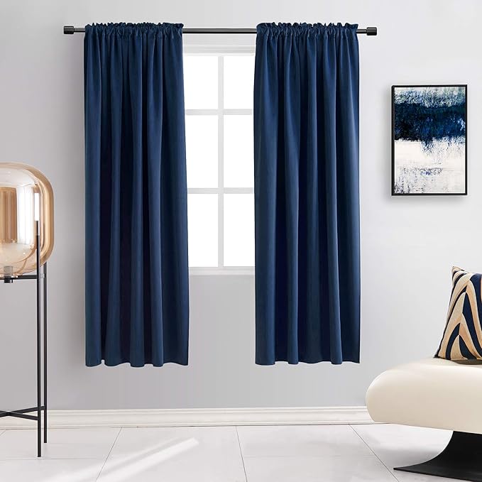 DONREN 72 Inch Length Navy Blue Blackout Curtains -Thermal Insulated Energy Efficient Curtains for Bedroom,Set of 2 Panels,W 42 x L 72