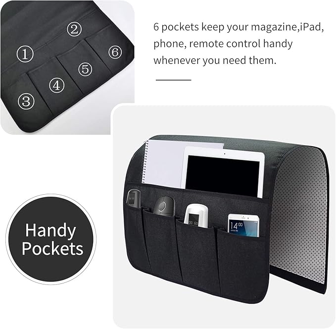 SYSOV Sofa Armrest Organizer, Remote Control Holder for Recliner Couch, Arm Chair Caddy with 6 Pockets for Magazine, Tablet, Phone, iPad