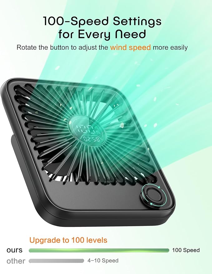 FadFun Small Desk Fan Personal Fans，100Speed Adjustable Quiet Small Portable Fan,Intelligent display of remaining hours for Office Bedroom Home Desk Black
