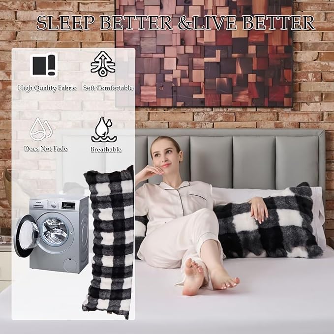 Full Body Pillow 20x54 Inch,Memory Foam Pregnancy Pillow for Side Sleepers,Orthopedic Back Support Maternity Pillow for Women (with Removable Cover),Checkerboard Print in Black/White