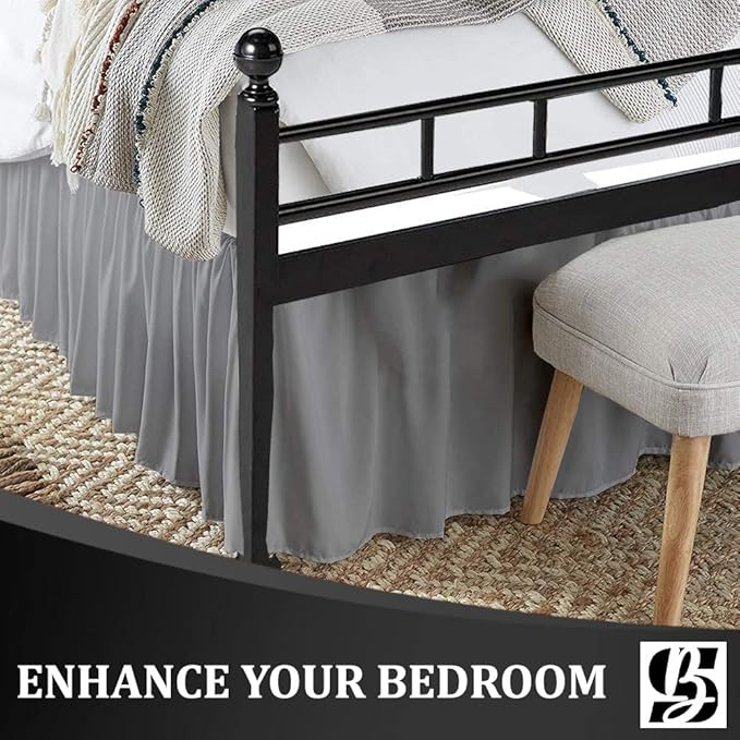 SKY BEDDINGS - Full Size Ruffled Bed Skirt with Split Corners - 14 Inch Drop Dust Ruffle Bed Skirt with Platform Three Sided Coverage - 100% Microfiber, Light Grey