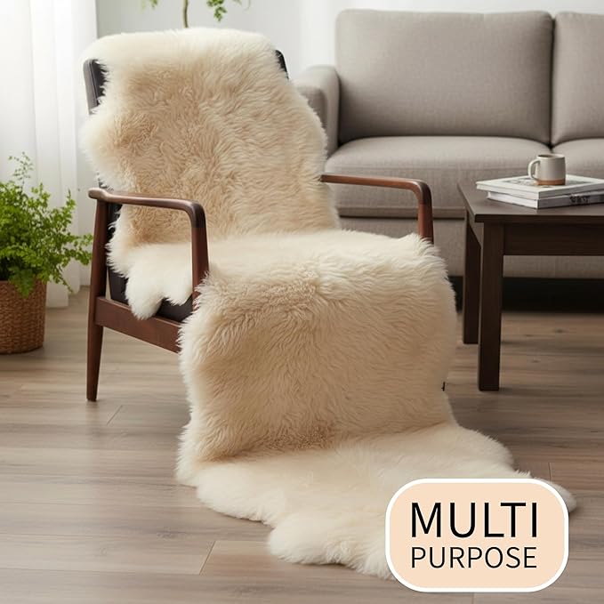 Premium Champagne Sheepskin Rug Genuine Double 2x6ft Pelt Fluffy Fur Rug for Bedrooms
