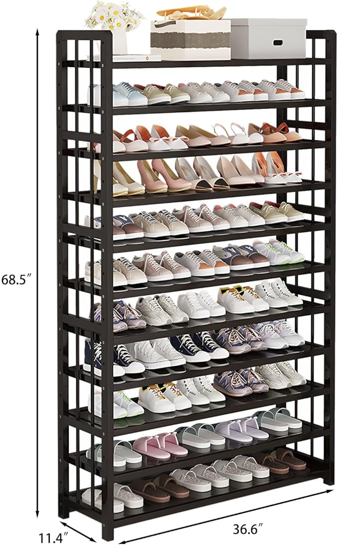 Tall Shoe Cabinet with Clear Doors, Large Capacity Bamboo Shoe Cabinet, 40-45 Pairs Shoe Rack Organizer for Closet Entrance, Hallway, Living Room, Bedroom