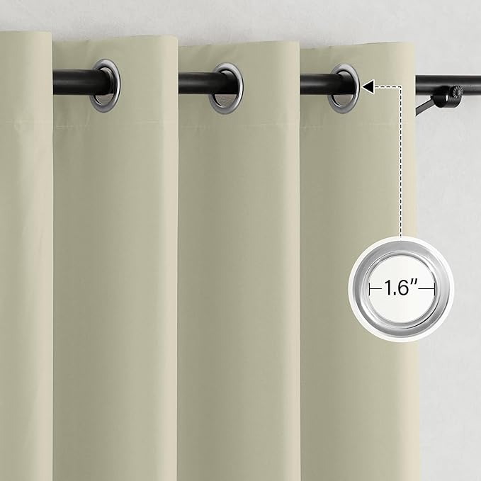 NICETOWN 100% Blackout Portable Curtains, Grommet Total Privacy Window Treatments Thermal Curtains Lightweight Travel Blackout Shades for Bedroom/Hotel, Muted Beige, W52 x L63, 2 Panels