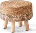 Wimarsbon Round Foot Stool Natural Seagrass Poufs Ottoman Hand Weave Footrest Stool for Couch Desk Extra Seat Step Stool with Solid Wood Legs for Hallway Patio Lounge Brown