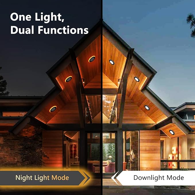 CycevSun 4 Inch Black Recessed Lights with Night Light, Dimmable & 2700K/3000K/3500K/4000K/5000K Selectable, 9W, ETL, IC Rated, 12 Pack