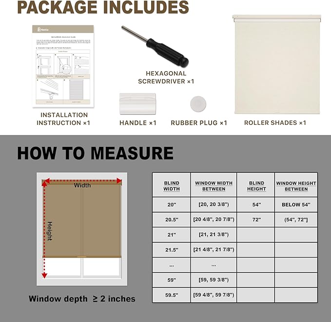 HESTIA No Drill Cordless Blackout Roller Shades Screwless Waterproof Shower Window Blinds, Auto-Retraction Easy Install Blind for Bedroom/Living Room/Kitchen, Cream Linen, 48" W x 54" H