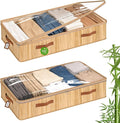 Livole Bamboo Under Bed Storage, 6 inches Underbed Storage Containers, 56L XXL Under Bed Storage Bins with Clear Lid & Label for Clothes, Blankets, Sweater, Shoes, 1 Pack