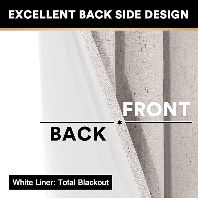 PrinceDeco 100% Blackout Curtains for Living Room Sliding Door Curtain Blackout Curtains 96 Inches Long Patio Drapes for Sliding Door Thermal Insulated Curtain,W100 X L96 Inch, Natural