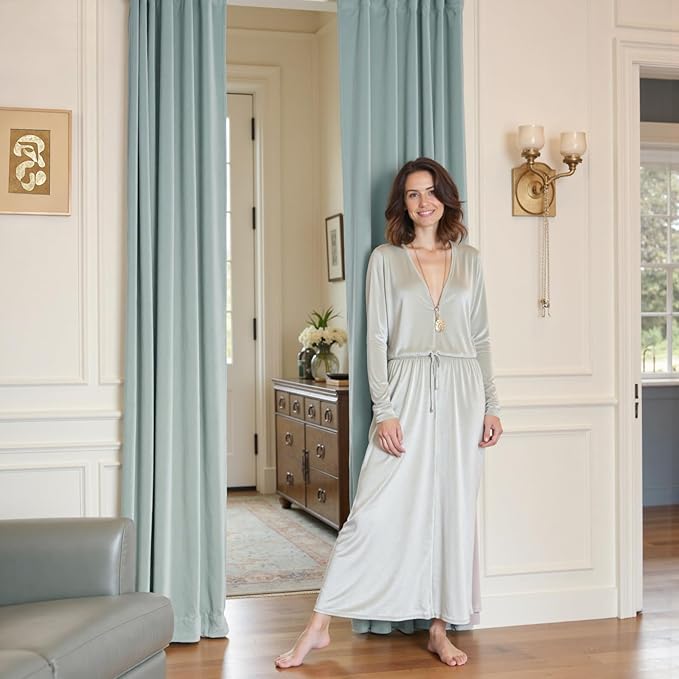 Lazzzy Velvet Blackout Curtains Thermal Insulated Room Window Drapes Super Soft Luxury Curtains for Living Room Bedroom Rod Pocket 2 Panels, Misty Blue, 52" W x 120" L
