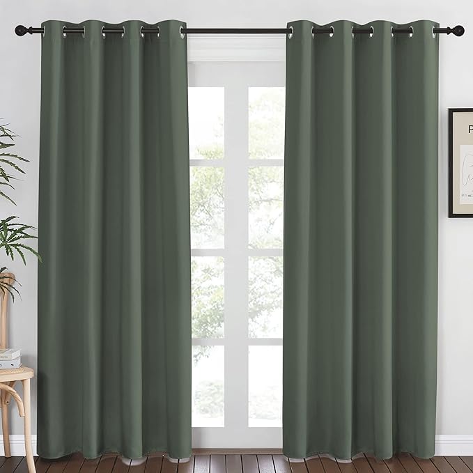 NICETOWN Blackout Curtain for Living Room 84 inch Long - Grommet Thermal Insulated Room Darkening Sound Proof Curtain for Bedroom, 1 Panel, Dark Mallard, W52 x L84