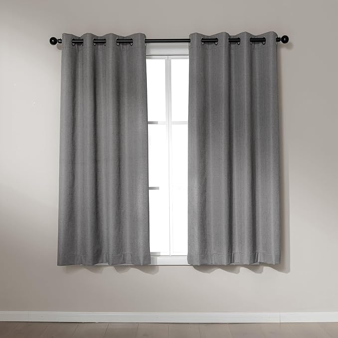 Amazon Basics Faux Linen Blackout Curtains for Bedroom and Living Room, 2-Piece Set with Grommets, 52" W x 63" L, Grey