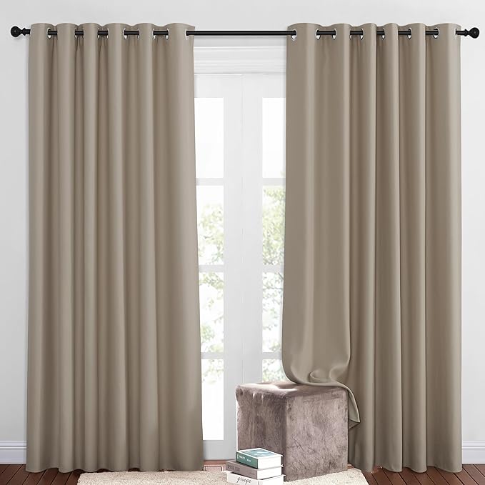 NICETOWN 50% Blackout Taupe Sliding Glass Curtains 2 Panels Set - Window Treatment Thermal Insulated Grommet Light Blocking Sound Reducing Drapes for Bedroom/Living Room, W80 x L84