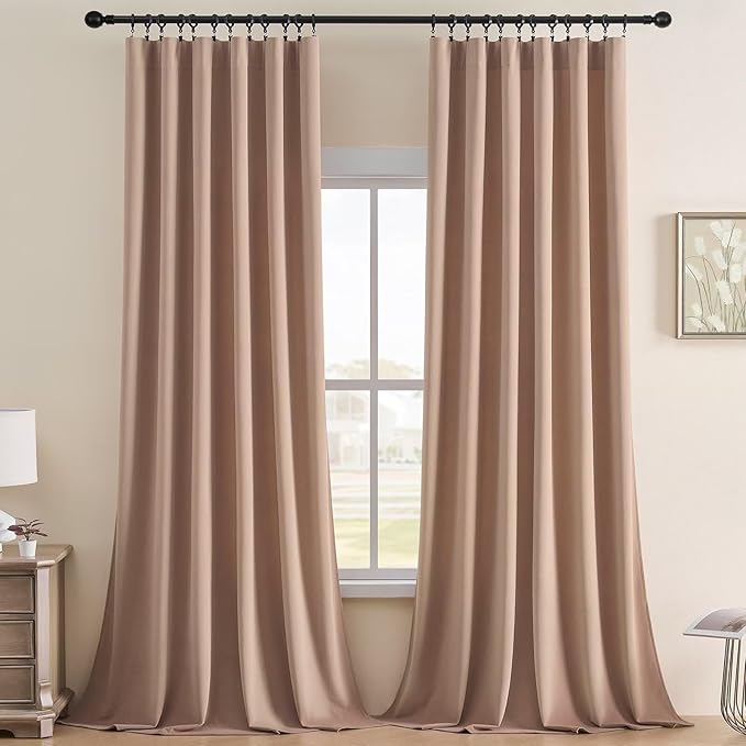 Joydeco Velvet Curtains Rose Beige Blackout Curtains Thermal Insulated 72 inches Long Window Curtains Super Soft Room Darkening Drapes for Bedroom Living Room Elegant Rod Pocket 2 Panels Rose Beige