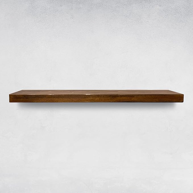 URBANDI, Rustic Floating Shelves, Set of 2, Hidden Bracket, Solid Wood, Heavy Duty, Wall Mounted Shelves, (Provincial, 24Wx8D)
