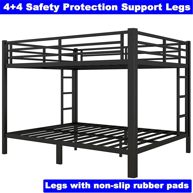 Upgraded Version Thicken Metal Heavy Duty Queen Over Queen Bunk Bed, Best Modern Style Stronger BunkBed Frame Queen Size with Ladders for Adults, Easy Assembly (Queen Over Queen)