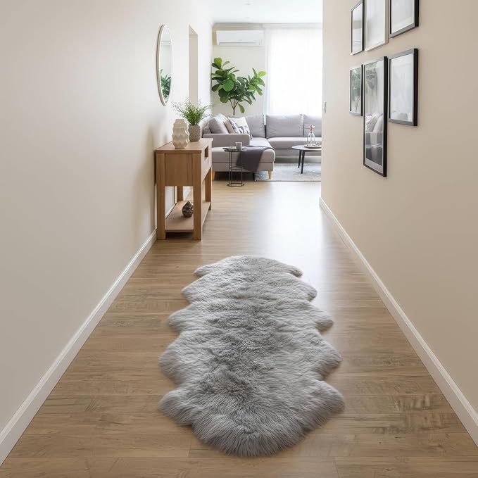 Super Area Rugs Premium Silver Gray Sheepskin Rug Genuine Double 2x6ft Pelt Fluffy Fur Rug for Bedrooms