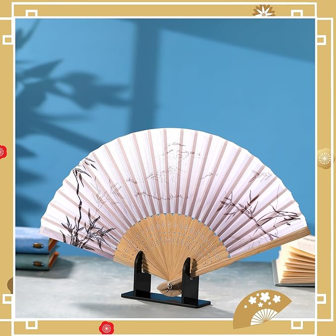 Roowest 2 Pcs Acrylic Fan Display Stand Folding Japanese Chinese Hand Fan Stand Easel Foldable Handheld Display Base Organizer (Black)