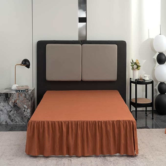 Terracotta Bed Skirt Full Size Ruffled Bed Skirt with Split Corners, Full Bed Skirt 14 Inch Drop, Full Size Bed Skirt Terracotta for Ruffled Bed Skirt with Split Corners, Bed Skirt Full Size