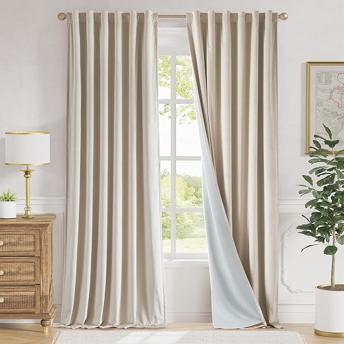 Lazzzy Blackout Curtains Thermal Insulated Curtains Room Window Drapes Super Soft Luxury Curtains for Living Room Bedroom Rod Pocket 2 Panels, 96 Inch Lined | Beige