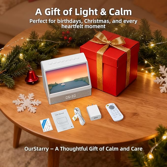 Ocean Sunrise Alarm Clock Wake Up Light, 6 Nature Scenes, White Noise, Sunset Simulation, Sleep Aid Night Light for Bedroom, Kids and Adults