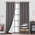 RYB HOME Noise Reducing Barrier for Bedroom, Totally Blackout Drapes Energy Smart Window Treatment Anti Dust Divider Curtains PM2.5 Pollen Smog Filtering, Grey, W52 x L108 inch, 2 Panel