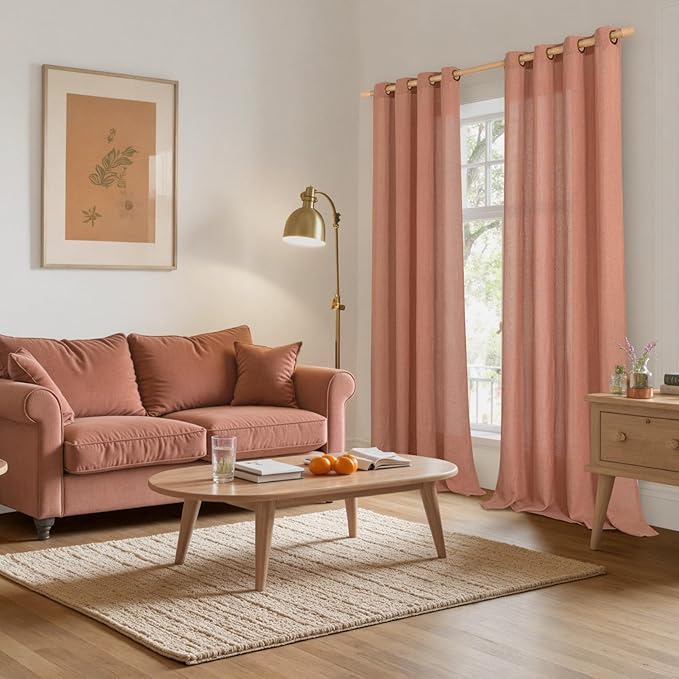 YoungsTex Terracotta Linen Curtains 108 Inch Length for Living Room, Light Filtering Semi Sheer Window Drapes with Bronze Grommet Privacy for Bedroom Farmhouse Decorative, 52 x 108 Inch, 2 Panels