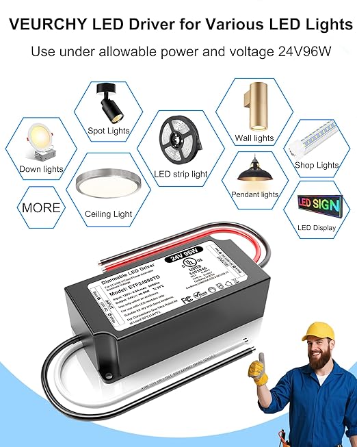 96W 24V Dimmable LED Driver UL Listed, DC 24V Triac ELV/MLV LED Dimmable Power Supply Compatible with Lutron & Leviton Switches 96 Watt LEDs Transformer 24 Volt Smooth Flicker Free Dimming