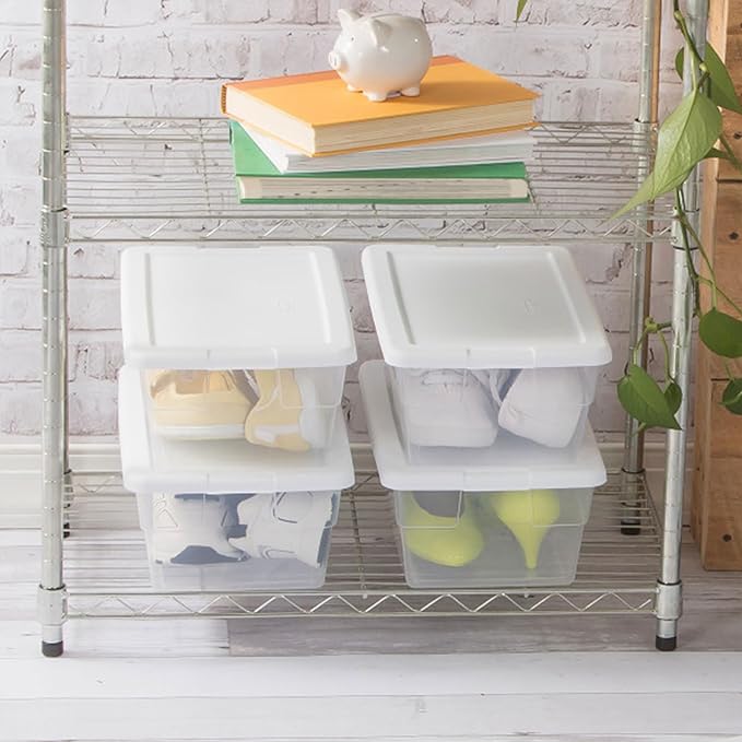 Sterilite 24-Pack 6 Quart Storage Box, Stackable Clear Plastic Bins with Snap-On Lids - Heavy-Duty Organizing Containers for Closet, Bathroom, and Office