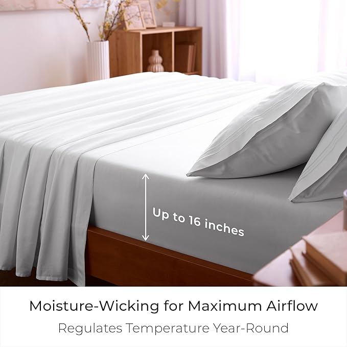 Mellanni Twin XL Sheet Set - 4-Piece Iconic Collection Bedding, (Including 2 Pillowcases), 16-Inch Deep Pocket, Easy Care, Extra Soft, Cooling Sheets, Brushed Microfiber - White