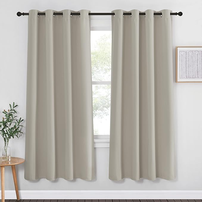 NICETOWN Room Darkening Bedroom Curtain 72 inches Long - Grommet Sound Reducing Window Treatment Privacy Thermal Curtain & Drape Light Blocking for Living Room (Natural, 1 Panel, W52 x L72)